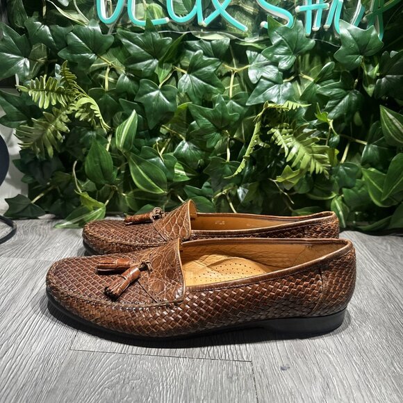 Vintage Mezlan Exotic Brown Crocodile Dress Shoes Mens 10.5 Tassel Loafers Spain main image 11